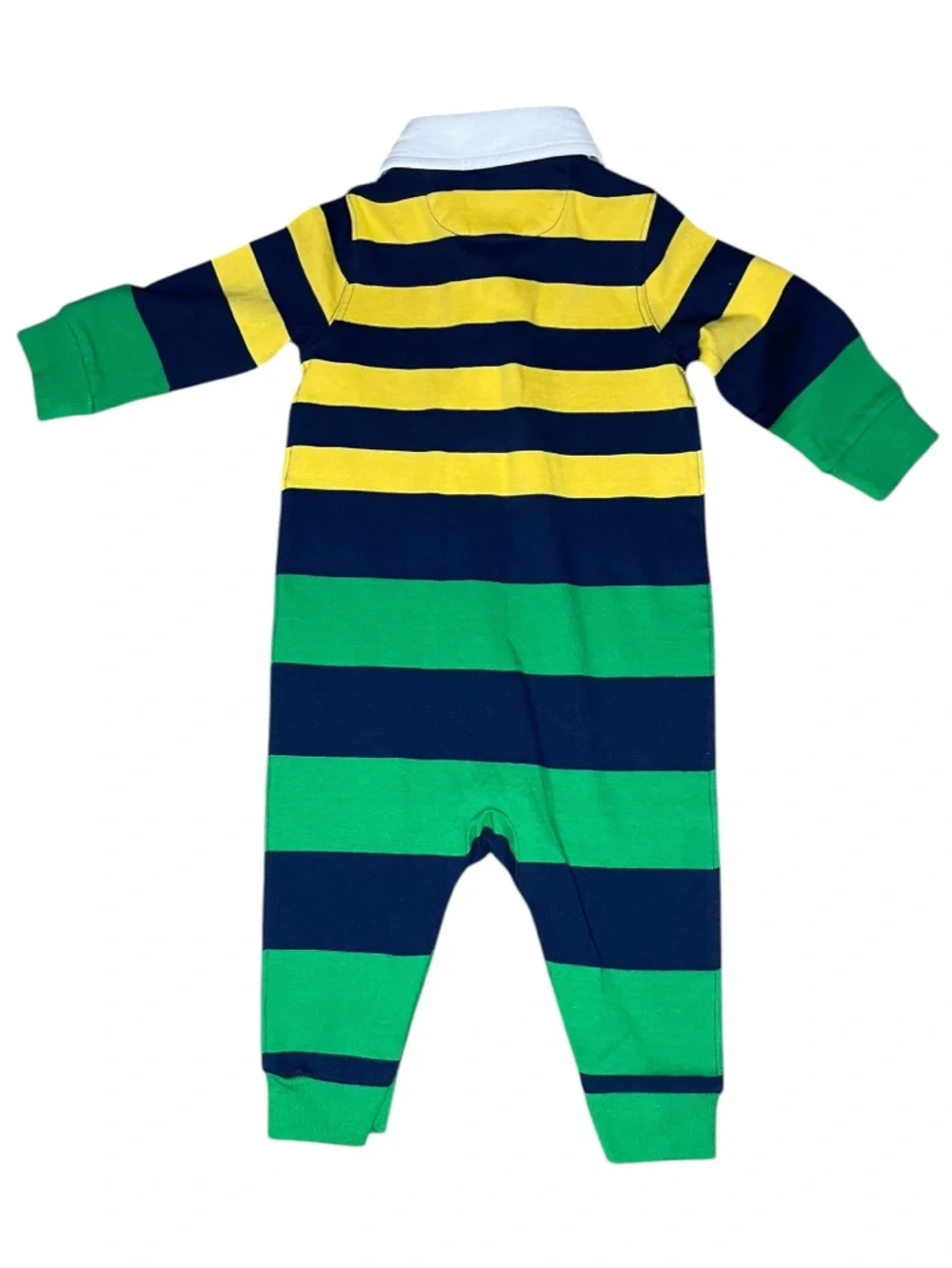 Ralph Lauren Blue, Green, & Yellow Rugby Coverall/Romper- 6 Months